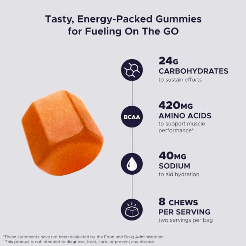 Image of GU Energy Chews, Orange Energy Gummies with Electrolytes, Vegan, Gluten-Free, Kosher, Caffeine-Free, and Dairy-Free On-The-Go Energy for Any Workout, 12 Bags (24 Servings Total)
