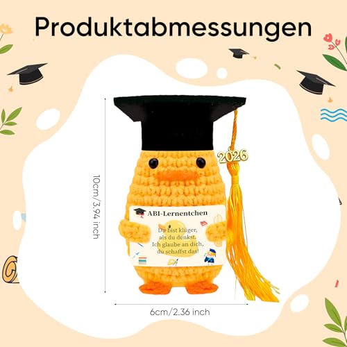ABI-Lernentchen 2026 - Handgefertigte Häkel-Ente Als Abitur Geschenke Für Jungen & Mädchen - Witziges Abi 2026 Geschenk & Glücksbringer - Bestandene Prüfung Geschenk Zum Abitur, Abitur 2026 Geschenke