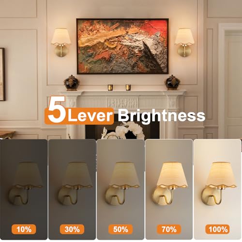 Image of ADISUN Battery Operated Wall Sconce Set of 2, Gold Wall Lamps Rechargeable Bulbs for Living Room, Rattan Shade Wireless Wall Lights for Bedroom Living Room Hallway Kitchen(2 Bulbs Included)