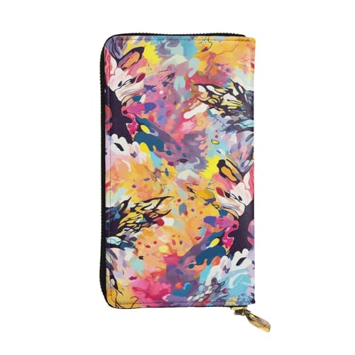 Portefeuille en cuir noir avec grand porte-cartes motif fleurs et fermeture éclair