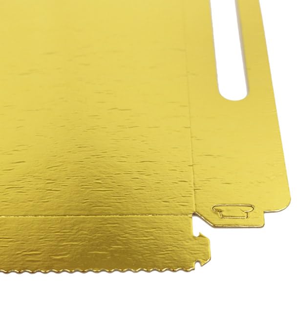 100 Bandeja de Cartón Rectangular con Asas, 22x28cm, Color Dorado, Bandeja para Aperitivos, Canapés, Compostables, Reciclable, Ecológica