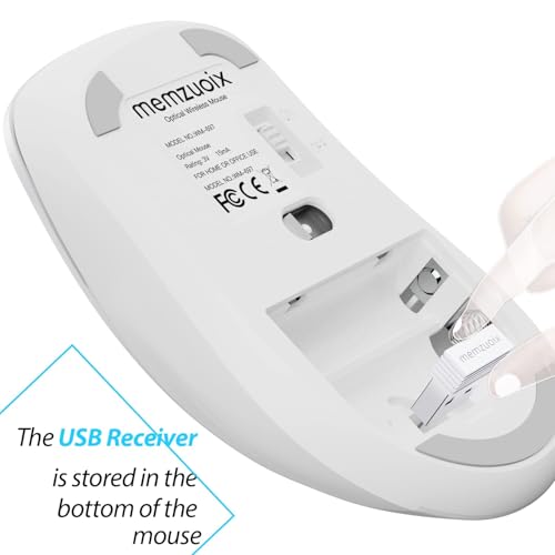 Image of memzuoix 2.4G Wireless Mouse, 1400 DPI Computer Mice with USB Receiver, Portable Wireless USB Mouse Battery Powered Cordless Mice for Laptop, PC, Desktop, 5 Buttons (White)