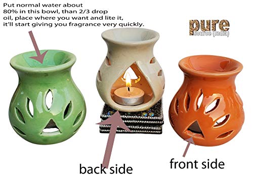 Image of Pure Source India Ceramic Clay Oil Burner Aroma Diffuser (Yellow) -Set of 2