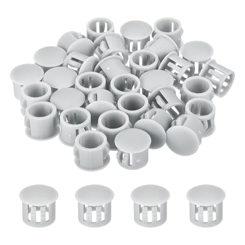 Image of MECCANIXITY 64PCS 11mm(3 /8 inch) Light Gray Plastic Hole Plugs, Flush Type Panel Hole Plugs Insert End Caps for Locking Hole Tubes Furniture Cabinet