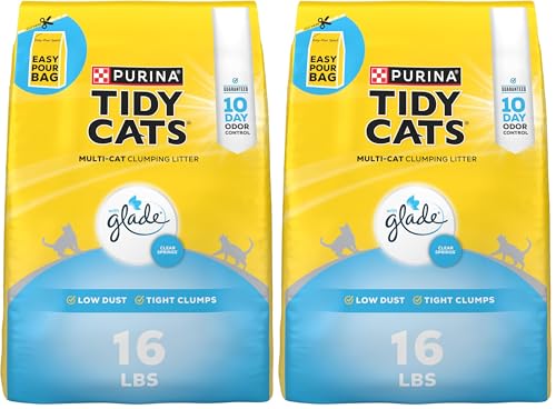 Purina Tidy Cats Clumping Multi Cat Litter, Glade Clear Springs - 16 lb. Bag (Pack of 2)