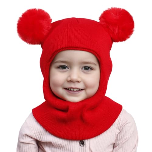 Toddler Beanie Knitted Double Pompom Brimless Hats Red One Size - image 2
