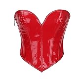 WERFORU Women PU Leather Corset Top Lace-up Tied Underbust Halloween Costume Waspie Steampunk Zipper Bustier for Ladies,Red, S