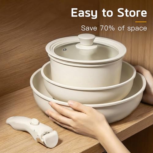 Image of GiPP Ceramic Pots and Pans Set Non Stick, Nonstick Detachable Handle Cookware Sets, Healthy Non Toxic PFAS PFOA & PTFE Free, Dishwasher &Oven Safe, Induction Kitchen Pot and Pan