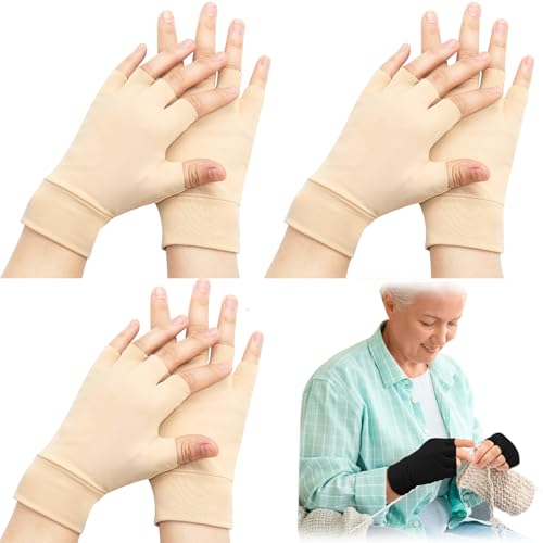 Yearntown 3 Pairs Elderly Skin Thin Protector Gloves Tone Fingerless Gloves Bruise Abrasion Protective to Cover Bruising(M,Skin Tone)