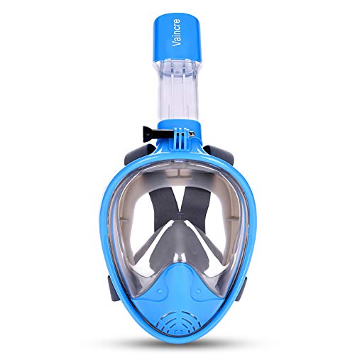 Vaincre 180° Full Face Snorkel Mask Panoramic View Anti-Fog,Anti-Leak Snorkeling Design with Adjustable Head Straps-See Larger Viewing Area Than Traditional Masks for Adults Youth(Blue, L/XL)