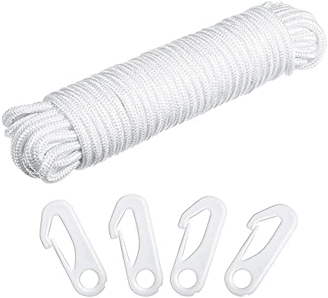 Zdlagiic 50 Feet x 1/4inch Flag Pole Halyard Rope with 4 Pieces Flag Pole Hook Clips,Outdoor Flagpole Accessories Compatible