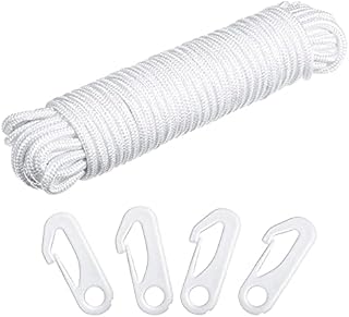 Zdlagiic 50 Feet x 1/4inch Flag Pole Halyard Rope with 4 Pieces Flag Pole Hook Clips,Outdoor Flagpole Accessories Compatible