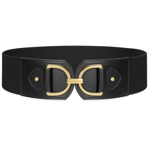 Wide Belts for Women Fashion Elastic Belt for Dresses Vintage Waist Belt Ladies Stretchy Belt Gold Buckle,black 31"