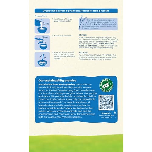 image for Holle Organic Baby Cereal - Whole Grain, 4-Grain Cereal for Baby - Qui