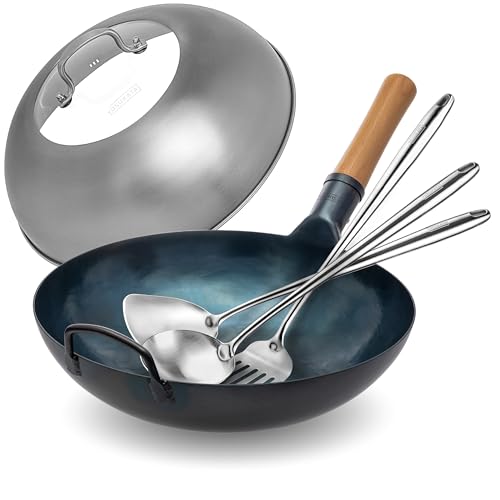 Wok YOSUKATA de acero al carbono 13.5 in con tapa y utensilios miniatura 1