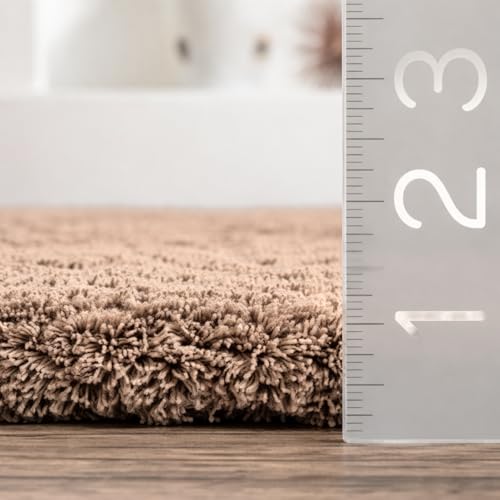 Image of Shaggy Polyester Microfiber Round Rug Carpet for Living Room | Ultra Soft Fluffy Plush Area Rug | Anti-Skid Non-Slip Backing | Washable Carpet for Bedroom- (5x5 feet, Ring Beige, Round)