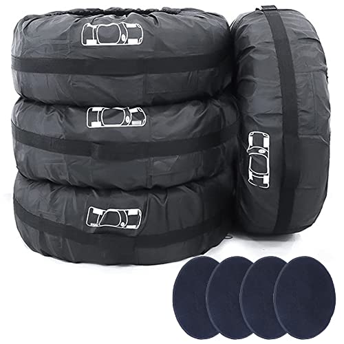Image of Tire Cover 4pcs Skyour Adjustable Waterproof Seasonal Spare Car Wheel Tire Storage Bag Tote Protective Cover Dustproof Tire Tote Wheel Protector Covers with 4pcs Wheel Felts (Black-A, L)