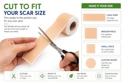 Image of Silicone Scar Sheets Roll 4cm x 1.5m, Reusable Silicone Gel Tape for Scar Care, Cut to Size for Surgical, C-Section, Burn & Acne Marks, Washable Scar Sheet