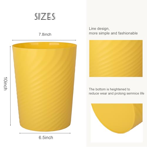 Image of UUJOLY Plastic Small Bathroom Trash Can Wastebasket Garbage Can, Yellow | Sturdy-Easy to Clean, Bathroom, Laundry Room, Kitchen, Office, Kids Room, Dorm, Bedroom, 1.8 Gallon