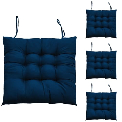 Hengrongshen 4 Piezas Cojines para Sillas Azul Marino, Cojines Sillas Comedor 40 x 40 Cm, Cojines Silla con Correa, Cojines Sillas Terraza para Silla de Jardín, Silla de Ordenador, Silla de Oficina