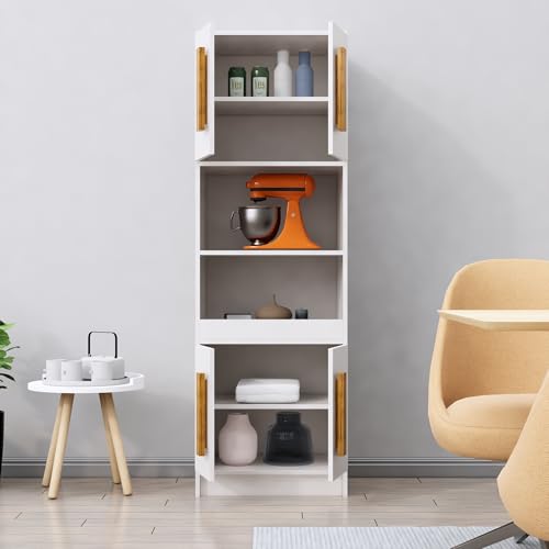 Image of Bniture Multipurpose Crockery Cabinet | Engineered Wood Kitchen Cabinet Modern with 4 Doors and Open Shelves | Crockery Unit for Dining Area | Kitchen Crockery Cabinet for Home | Frosty White