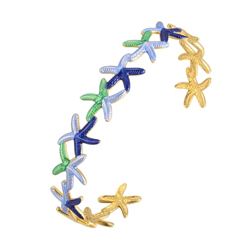 Bracelet étoile de mer Hipunk : jonc ouvert ajustable en acier et émail coloré