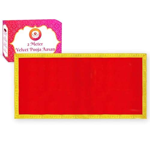 Bhakti Lehar (2 Meter) Large Size Plain Velvet Pooja Aasan Cloth for God Idol Sitting, Puja Chowki, Temple Shelf, Ganesh Baithak and Home Mandir Decoration