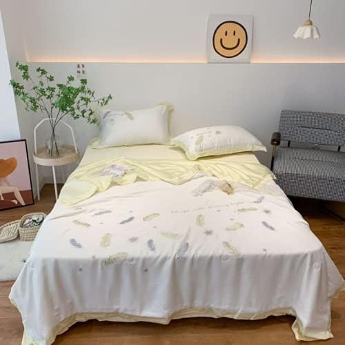 Feather Embroidery Washed Tencel Summer Cool Quilt Microfiber Comforter Soft Fabric Breathable Duvet Blanket Hypoallergenic Quilt Toddler Children Student Dormitory 220240 ()