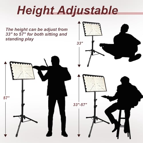 57IN Sheet Music Stand, Tall Music Stand for Sheet Music High Stability, Adjustable Portable Music Stand with Carrying Bag for Guitar, Violin, Ukulele (33-57IN-A) - Thumbnail 2