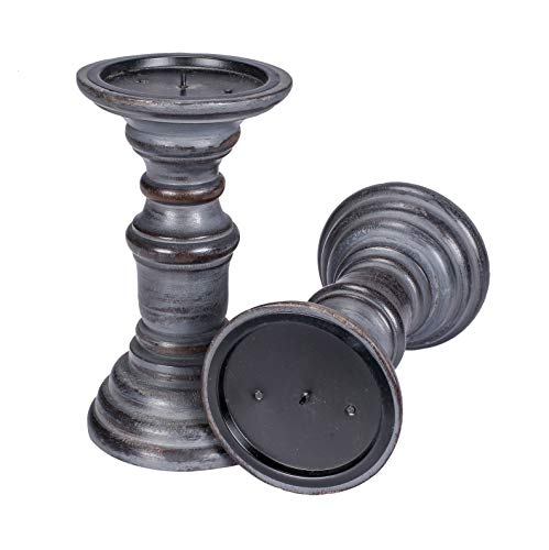 Light & Pro Hand Crafted Wooden Pillar Candle Holders, Ideal For Led And Pillar Candles, Gifts For Wedding, Party, Home, Spa, Reiki, Aromatherapy, Votive Candle Gardens - 6 Inch Set Of 2 - Dark Grey #TOP3