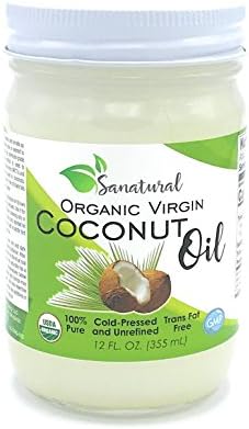 Sanatural Organic Coconut Oil, 100% Pure, Cold Pressed and Unrefined, Virgin Coconut Oil, Non-GMO, Trans Fat Free, 12 fl oz