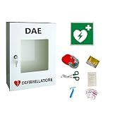 ARMADIETTO UNIVERSALE PER DEFIBRILLATORE INCLUSO PRONTO SOCCORSO BLSD E CARTELLO SEGNALATORE DAE