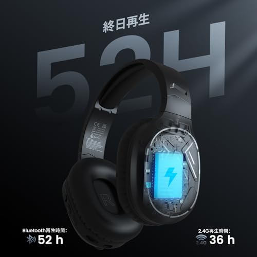 EKSA ヘッドセット ゲーミング「2.4G USB/Bluetooth/TypeC/3.5mm有線/無線」 ゲームヘッドホン マイク付き 7.1ch 立体音響 235g 軽量 低遅延 ワイヤレス ゲームヘッドフォン ゲーム向き 50mmドライバー ENC マイク レザー 3モード接続 防汗 PC / PS4 / PS5 / Xbox/Switch対応 E5BT「黒·ブラック」