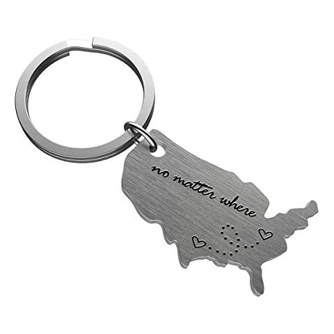 seensea No Matter Where United States Stainless Steel Map Key Chain Long Distance Relationship Relocating Gift for A Special Friend Cover