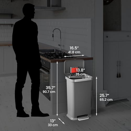 Image of iTouchless SoftStep 13.2 Gal / 50L Step Pedal Kitchen Trash Can with Odor Filter, Durable Dent-Proof Construction and Stainless Steel Trim, Garbage Bin with Lid for Home Office, Bedroom, Gray Plastic