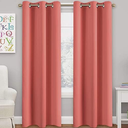 Turquoize Coral Window Treatment Blackout Curtains Thermal Insulated Room Darkening Solid Grommet Panels for Bedroom Living Room (Set of 2, 42 by 84 Inch Long)
