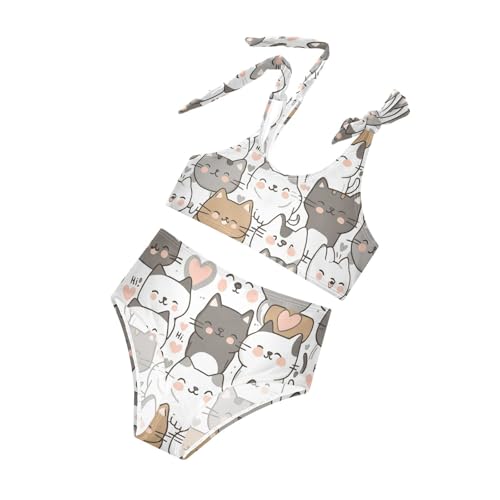 Plaaee Girls' 2 Piece Swimsuits Cartoon Cat Pattern Cute Bikini Set Bathing Suit 4T4