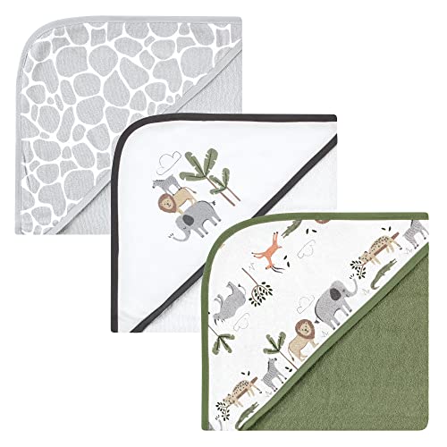 Image of Hudson Baby Unisex Baby Cotton Rich Hooded Towels, Safari Life, One Size