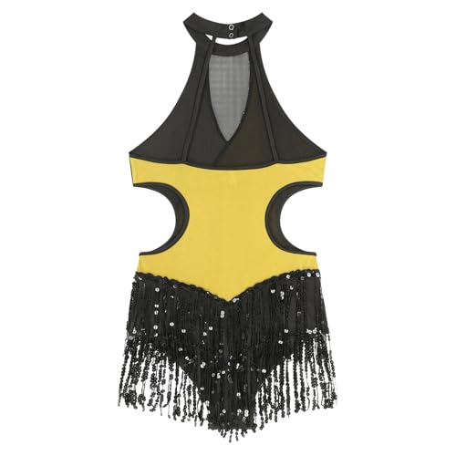 Tenue de danse standard dorée avec franges fluides pour compétitions - 4