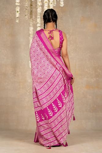 Image of MIRCHI FASHION Women's Cotton Blend Bagru Batik Blocks Printed Saree with Blouse Piece