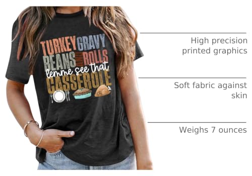 Image of Thanksgiving Shirts Women Turkey Gravy Beans and Rolls Tshirts Funny Turkey Graphic T-Shirt Family Thanksgiving Tops