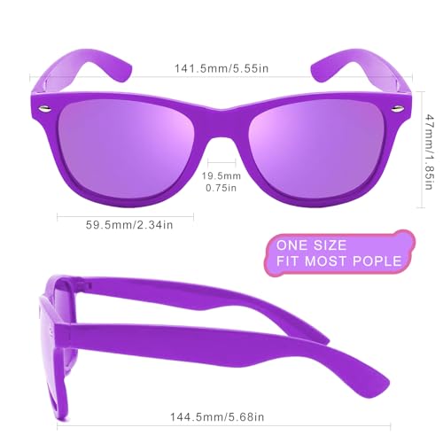 Men and Women's Retro Rewind Neon 80s Sunglasses 12 Packs, Colorful Frames with Reflective Mirrored Lenses，UV4002