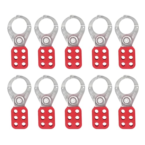 Image of Lock Out Tag Out Hasp,Red 1.5 inch Jaw Diameter Stainless Steel Lockout Hasp Tamper-Proof Padlock Hasp with Extended Jaw,Nylon Handle,Impact-Resistant(10 Pack)