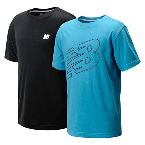 New Balance Boys' T-Shirt  2 Pack Short Sleeve Active Performance Tee (Little Boy/Big Boy), Size 14/16, Sky/Black