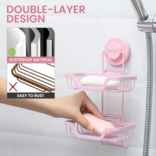 Image of TAILI Soap Holder, Soap Dish Suction Cup with Hooks,Stainless Steel,2 Layer