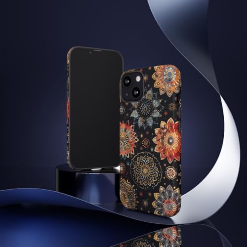 Coque rigide iPhone 13 protection noire motif mandala brillant coloré - 2