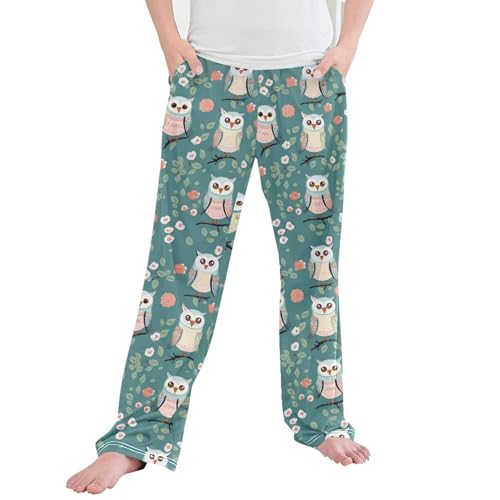 Owl Flowers Long Pajama Pants Elastic Waist PJ Bottoms with Pockets S A111795