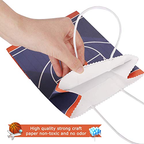Sumapner Basketball Kraft Paper Bags Candy Bags Party Favor Bags with Handle for Birthday,Basketball Goodie Bags,Basketball Theme Party Favor Bags and Basketball Party Celebrations(24Pcak)