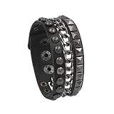 IEAKDCD Gothic Square And Round Rivet Cuff Bracelet Women Men Punk Bangle Bracelet Leather Wristband