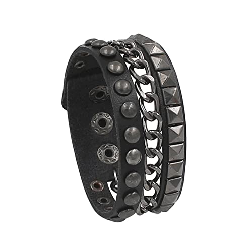 Ieakdcd Gothic Square And Round Rivet Cuff Bracelet Women Men Punk Bangle Bracelet Leather Wristband(Black) #TOP5
